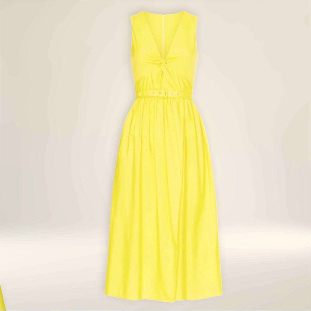 TOCCIN x RTR Yellow Twist Front Nylon Retro Classic Midi Dress Size 4